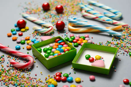 pile of assorted and colored candies - closeupの写真素材