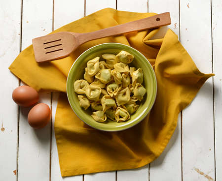 stuffed egg pasta on the table - closeupの写真素材