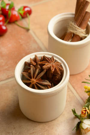star anise in the clay pot - closeup