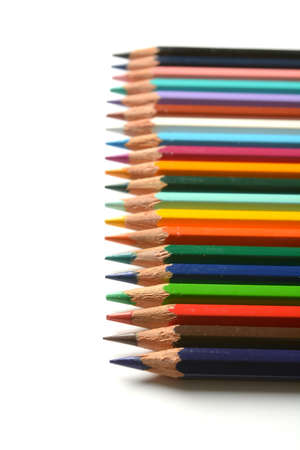 pile of colored pencils on white background - closeupの写真素材