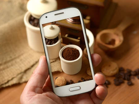 photographing food with a smartphone - closeupの写真素材
