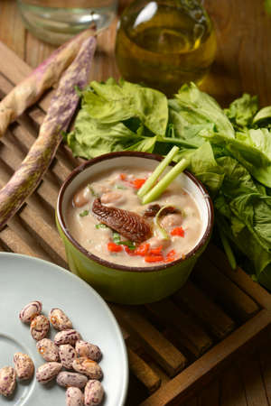 bean soup and other vegetables with anchovies - closeupの写真素材