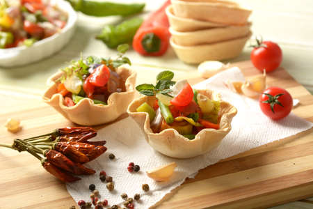 small savory pies with assorted vegetables - closeupの写真素材