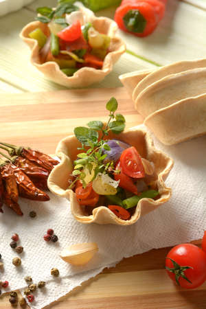 small savory pies with assorted vegetables - closeupの写真素材