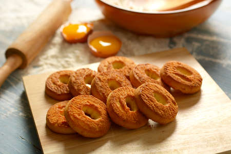 egg cookies with ingredients around - horizontal - closeup