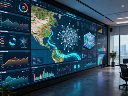 Futuristic virtual graphic touch user interface showing big data analytic and big data analytics. 3d renderingの素材