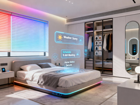 3d rendering of modern bedroom interior design with smart home automation systemの素材