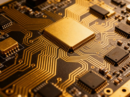 Close-up of electronic circuit board, microcircuit. Technology background.の素材