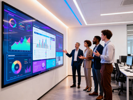 Group of business people discussing business plan at modern startup office building.の素材