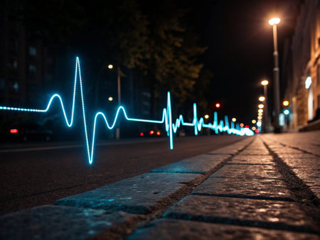 Electrocardiogram on a city street at night in the cityの素材