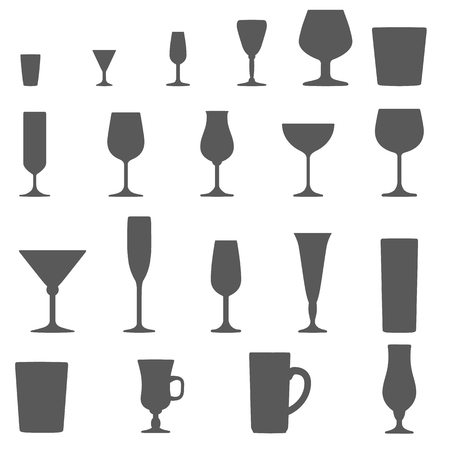 monochrome alcohol glasses vector silhouette setのイラスト素材