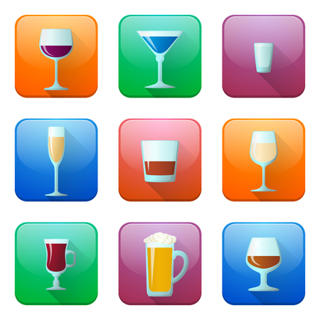 color vector glossy alcohol glasses icons setのイラスト素材