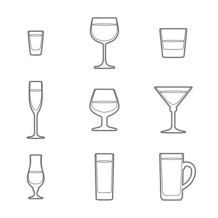 vector grey outline alcohol glasses icon setのイラスト素材