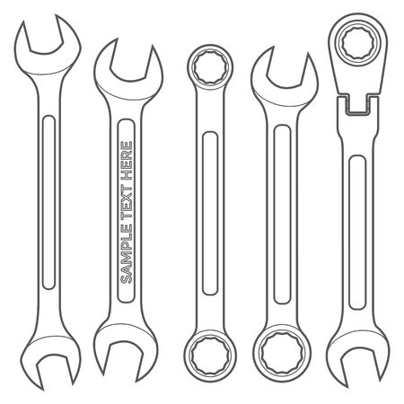 vector outline dark grey various types outline wrench setのイラスト素材