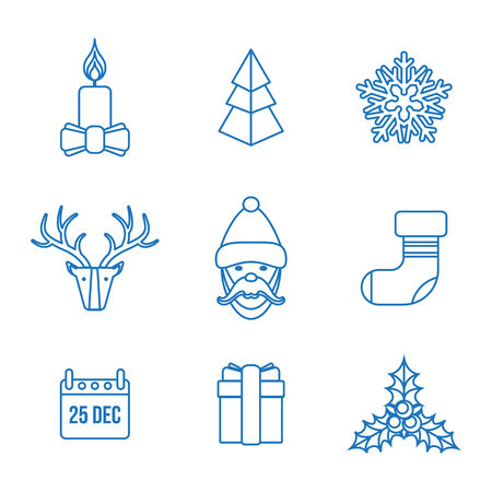 vector christmas dark blue outline icons setのイラスト素材