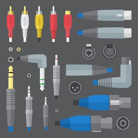 vector flat colors various audio connectors and inputs setのイラスト素材