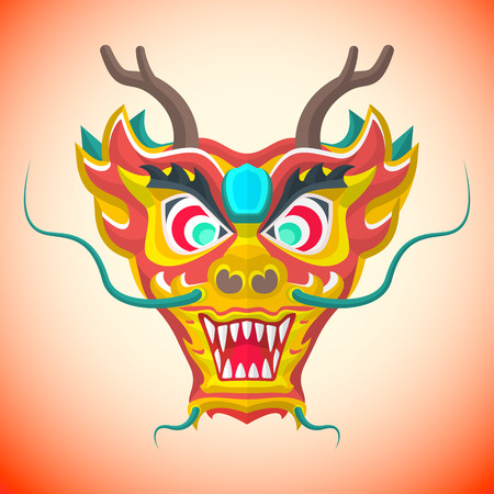 vector flat design chinese new year red dragon mask illustrationのイラスト素材