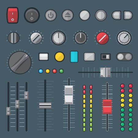vector various colored flat design buttons switchers faders sliders crossfaders indicators setのイラスト素材