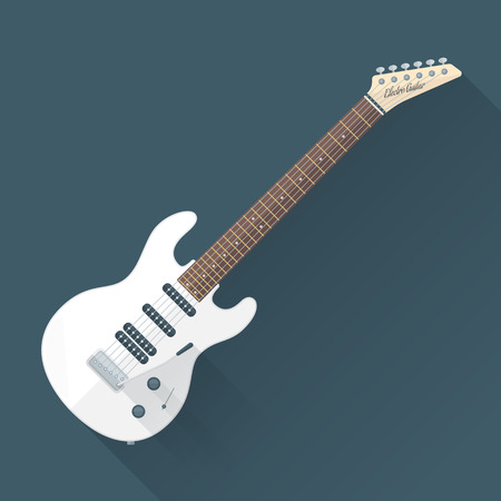 vector colored flat design white electric guitar illustration with shadowsのイラスト素材
