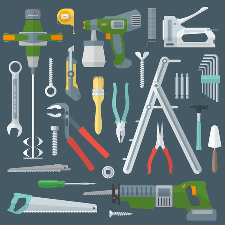 vector colored various flat design house repair tools instruments setのイラスト素材