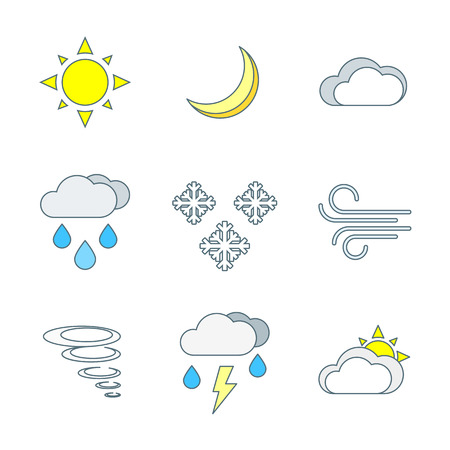 vector colored outline weather forecast icons set white backgroundのイラスト素材