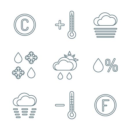 vector dark grey outline weather forecast icons set white backgroundのイラスト素材