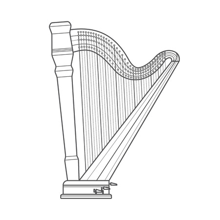 vector dark grey monochrome contour classical orchestral pedal harp on white backgroundのイラスト素材