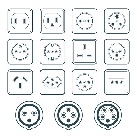vector dark grey various power socket input types icon set white backgroundのイラスト素材