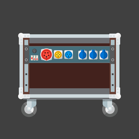 vector flat design concert rack case on wheels power splitter sockets panel illustrationのイラスト素材