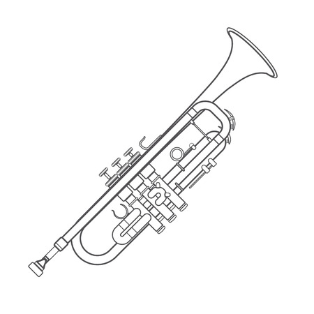 vector grey color outline trumpet technical illustration white backgroundのイラスト素材