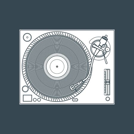 vector white solid color vinyl dj turntable dark backgroundのイラスト素材