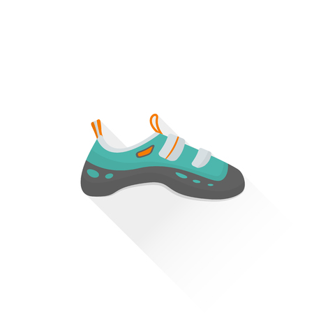 vector green color climbing shoes flat design colored isolated illustration on white background with shadowのイラスト素材