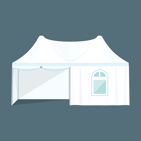 vector white light blue color twin dome folding tent marquee window illustrationのイラスト素材