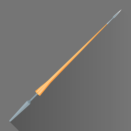 vector colored flat design metal sharp tip blade battle lance wood handle isolated illustration gray background long shadowのイラスト素材