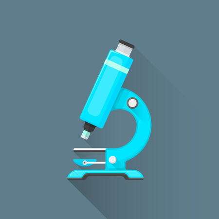 vector colored flat design blue laboratory microscope illustration isolated dark background long shadowのイラスト素材