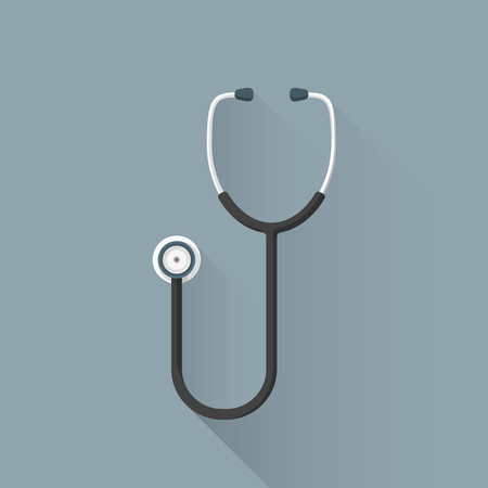 vector colored flat design black medical sound stethoscope illustration isolated dark background long shadowのイラスト素材