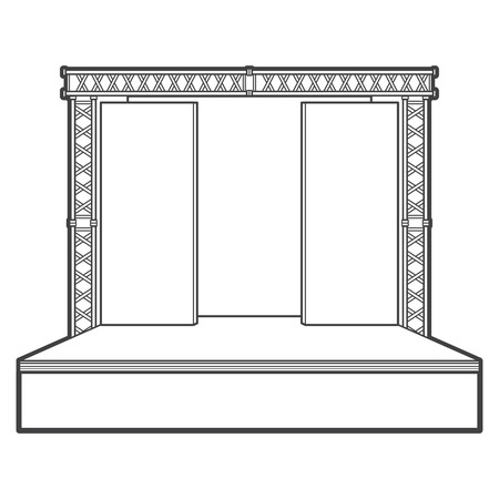 vector monochrome contour high empty stage metal event truss isolated black outline illustration on white backgroundのイラスト素材