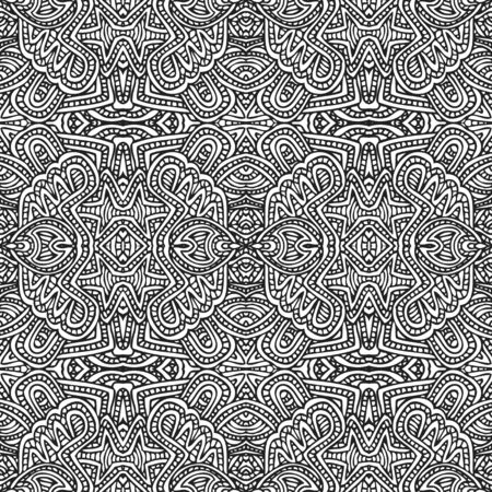 vector black monochrome hand drawn  seamless pattern outline illustration on white backgroundのイラスト素材