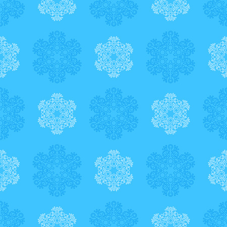 colored outline new year christmas blue cyan snowflakes seamless pattern on white backgroundのイラスト素材