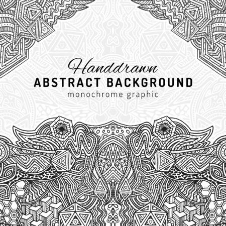 vector gray black abstract monochrome symmetric hand drawn geometric background illustration on white backgroundのイラスト素材