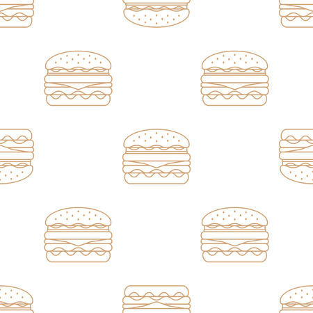 vector brown gold color outline royal double hamburger cheese tomato lettuce seamless pattern on white backgroundのイラスト素材