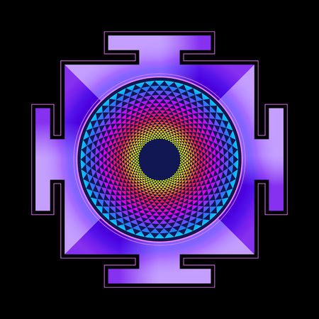 vector colored hinduism thousand petal Sahasrara yantra illustration diagram isolated black backgroundのイラスト素材