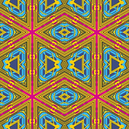 vector blue gold violet vintage color abstract geometric seamless patternのイラスト素材
