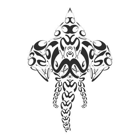 vector black monochrome abstract signs elephant head ganesh art illustration isolated white backgroundのイラスト素材