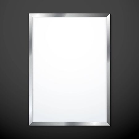 vector flat design vertical metal textured empty frame mock up shadow isolated dark backgroundのイラスト素材