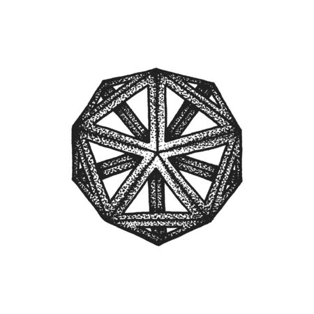 vector black monochrome tattoo dotted art style decoration element geometric icosahedron polyhedron illustration isolated white backgroundのイラスト素材