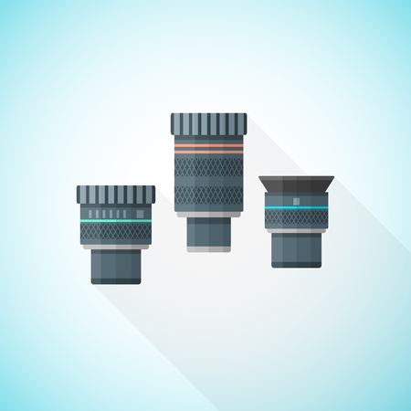vector colorful flat design telescope eyepieces and oculars illustration set isolated on light backgroundのイラスト素材