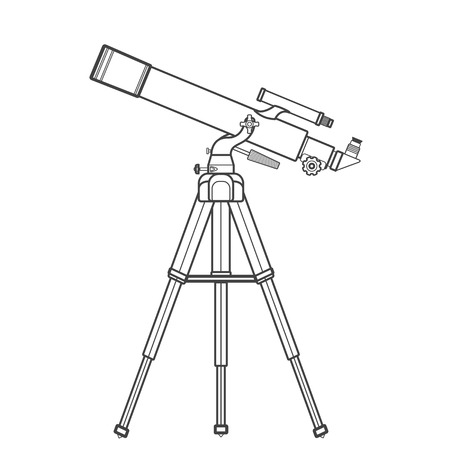vector black color contour lenses system refractor telescope on altazimuth mount technical illustration isolated on white backgroundのイラスト素材
