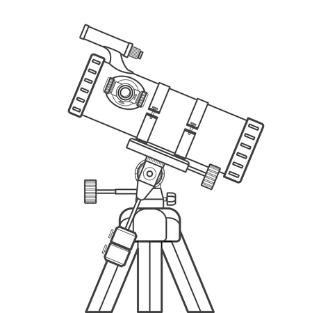 vector black color contour mirrors system reflector telescope on equatorial mount technical illustration isolated on white backgroundのイラスト素材