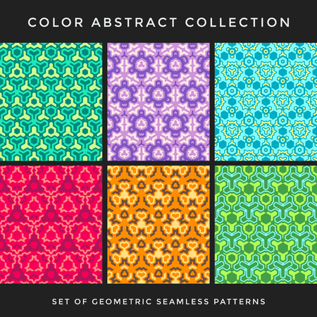 vector colorful various decoration abstract geometric seamless patterns collectionのイラスト素材